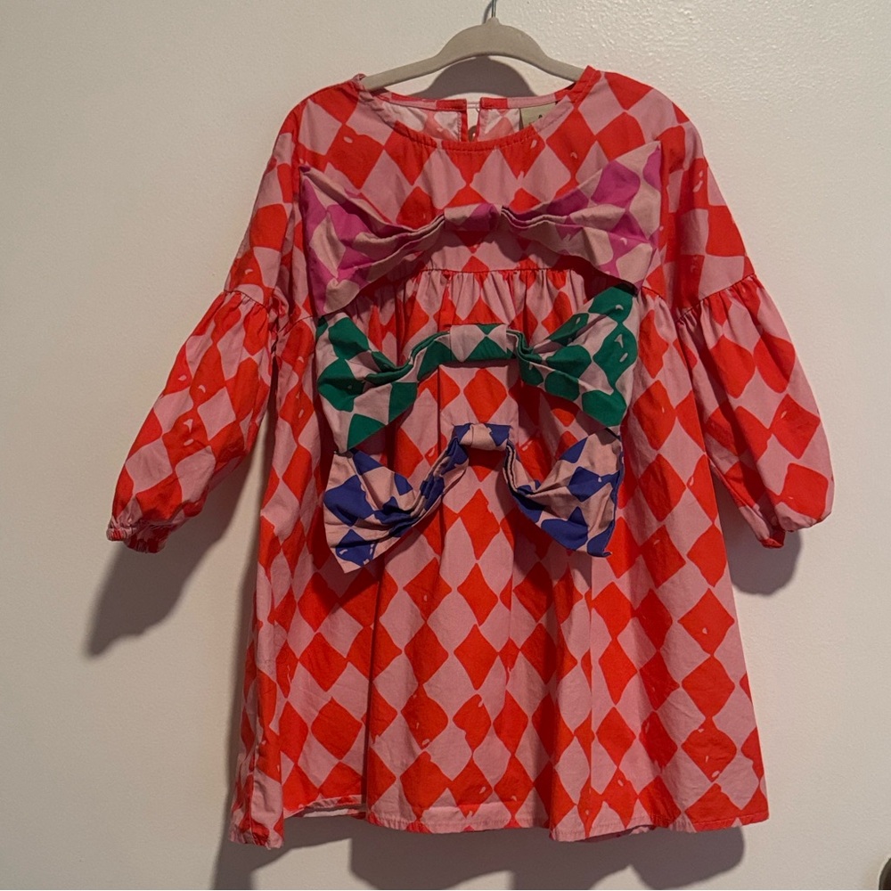 Colorful Harlequin Dress with Bows